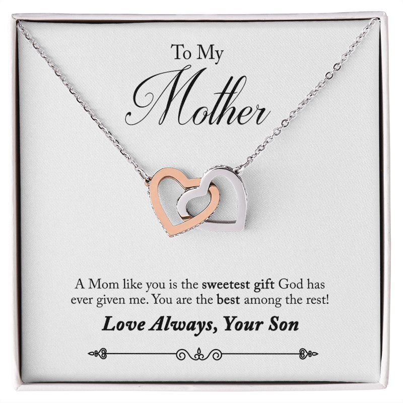 To My Mom, From Son Interlocking Hearts Necklace