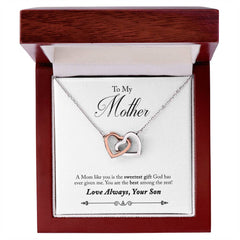 To My Mom, From Son Interlocking Hearts Necklace